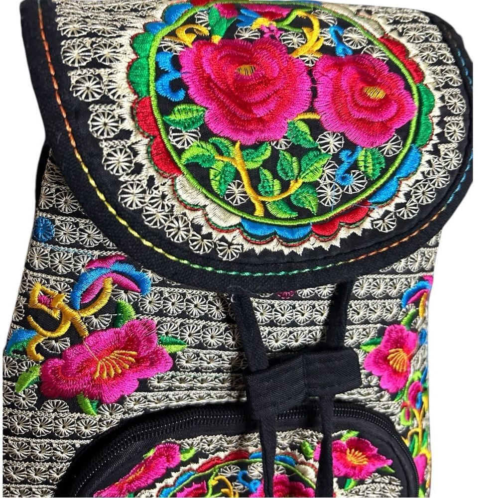 Boho Floral Embroidered Backpack - Picture 2 of 6